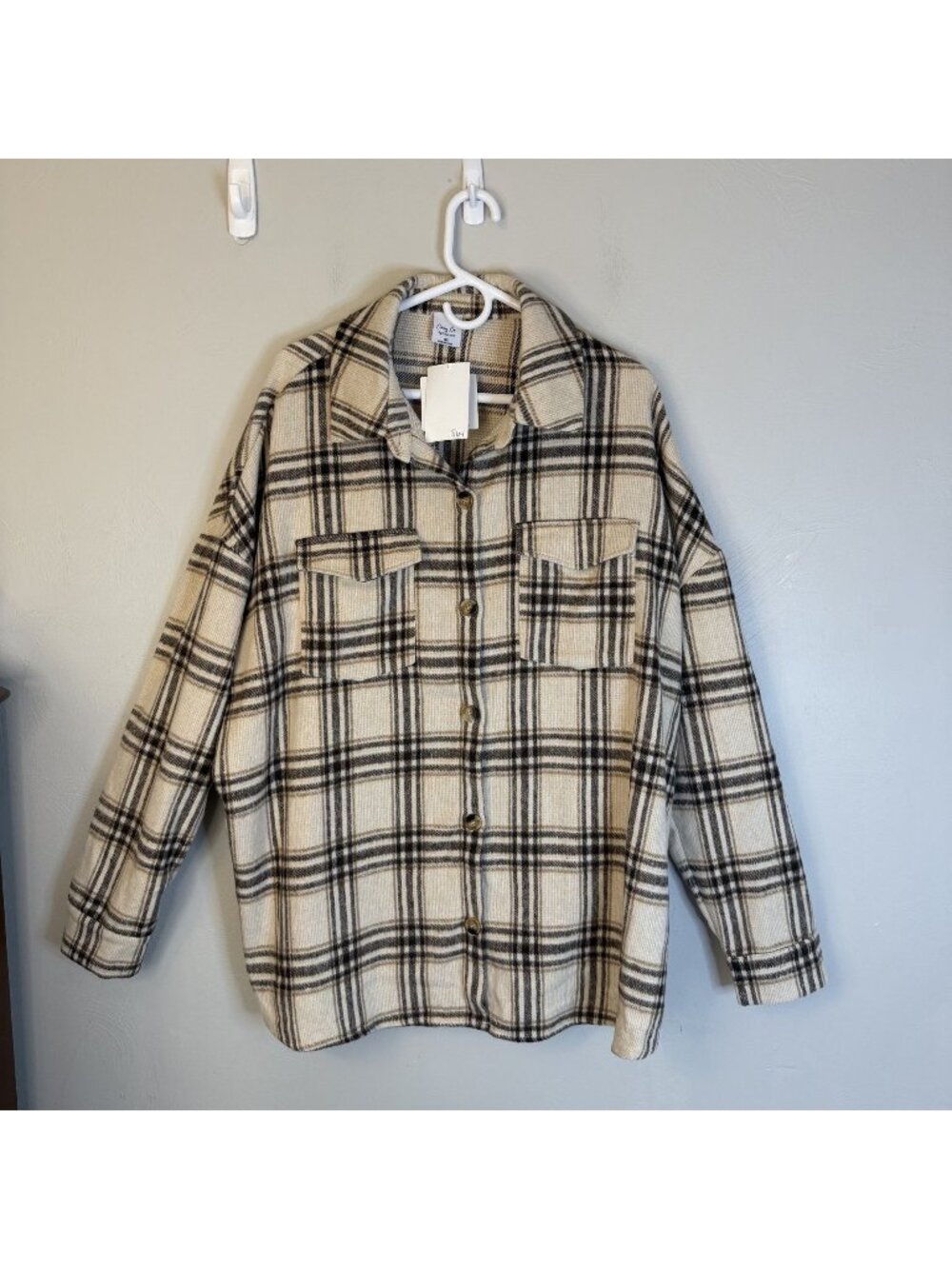 Plaid Shacket Cozy Co. 3X Tan Brown Jacket Shirt Plus size Relaxed Comfy Casual